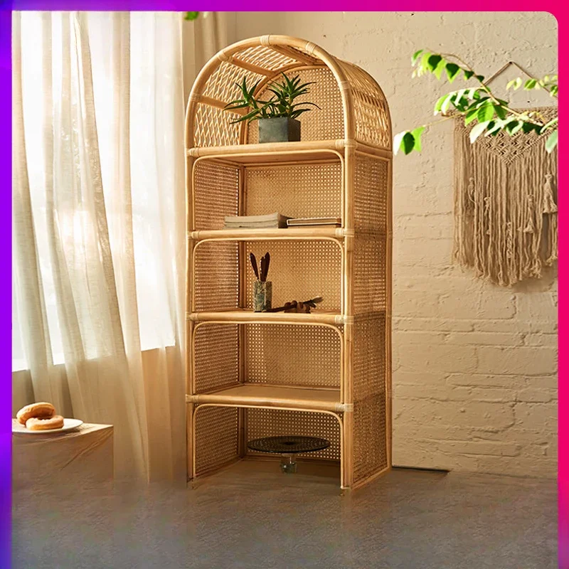 

Nordic true rattan bookshelf Nordic simple full rattan bookcase shelf household display cabinet study environmental protection b