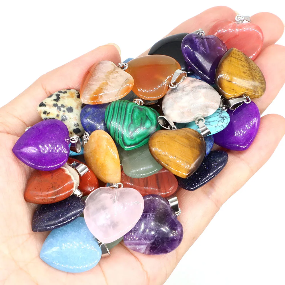 

20mm Natural Stones Love Heart Healing Crystals Tiger Eye Amethyst Rose Quartz Chakra Gemstones Home Decoration Meditation Gifts