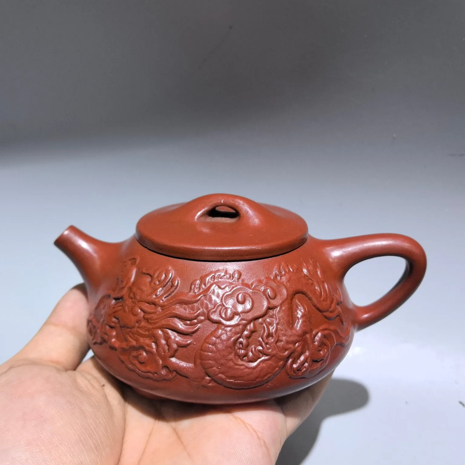 

6"Chinese Yixing Purple Clay Pot Dragon pattern Kettle Chinese Loong Teapot Flagon Ornaments Gather fortune