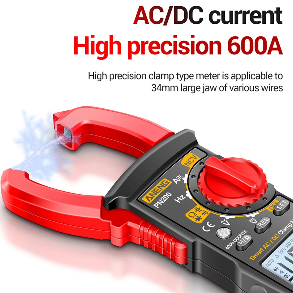 PN200 AC DC 0-600A Multimeter 4000 Counting Electrician Multi-FunctionDigital Clamp Meter Capacitance Resistance Current Tester