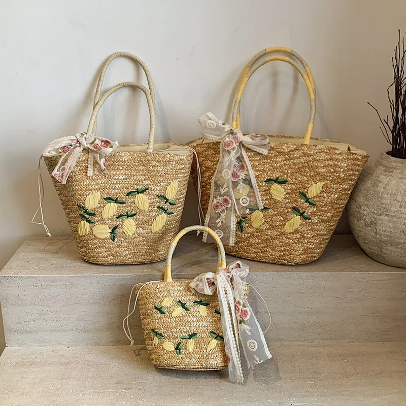 Large Capacity Beach Shoulder Bag Designer Embroidery Handbag Summer Handmade Rattan Bag Fashion Basket Straw Shopping Bag - view 3