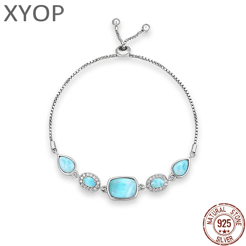 Jewelry Charm 925 Sterling Silver Larimar Woman Bangle New 2021 Wholesale Fashion For Party TRENDY Oval Triangle Bracelet Gift