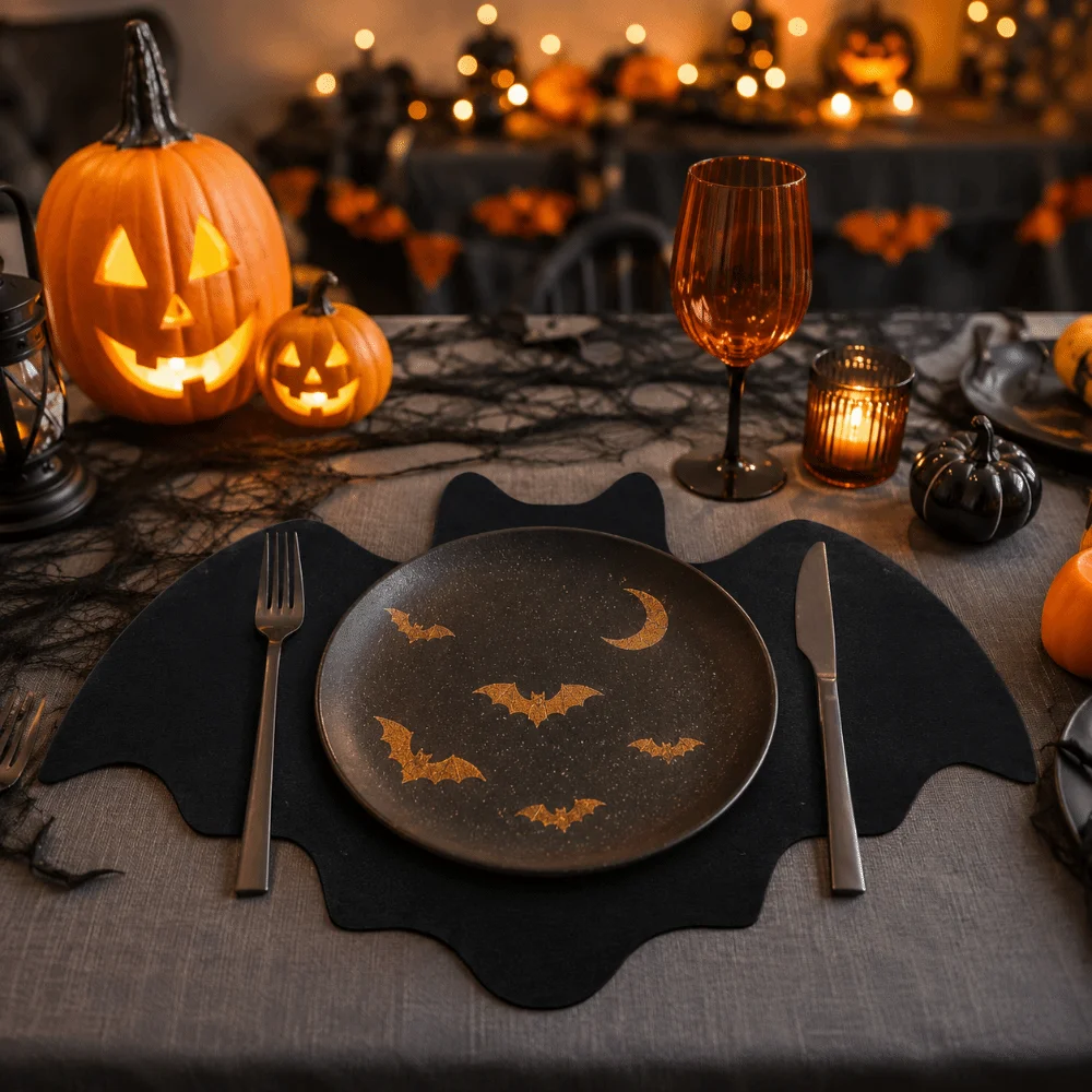 10Pcs Creative Bat Shape Table Mat Heat Resistant Decorative Halloween Dining Mat Black Soft Place Mat Bedroom Decor