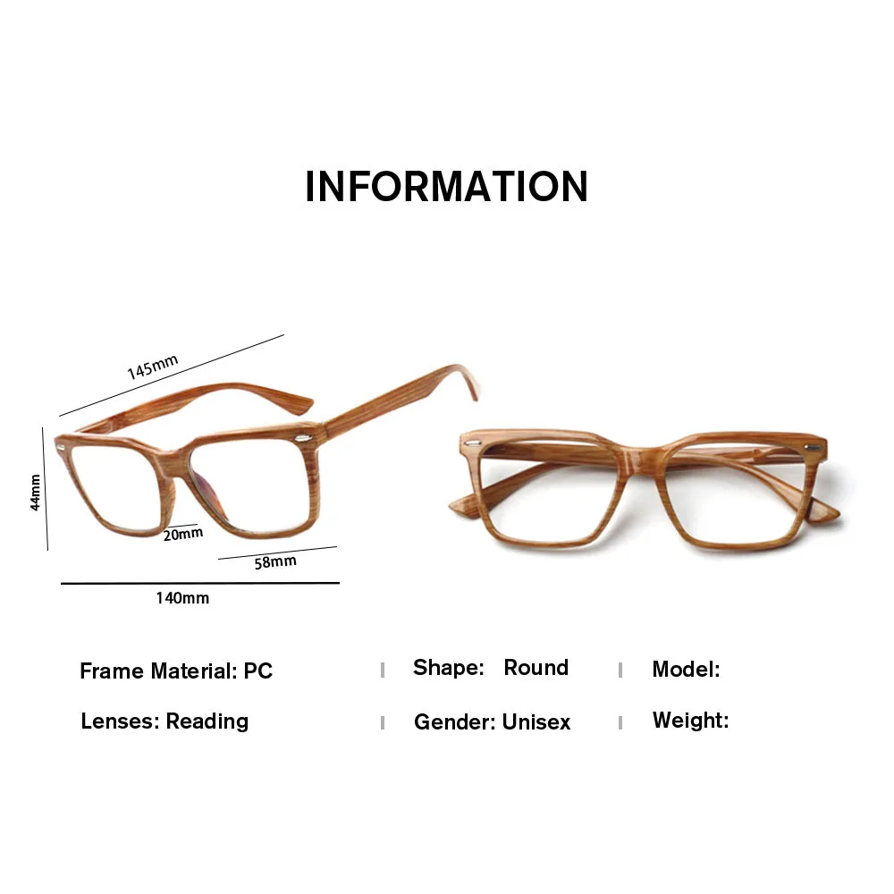 CLASAGA Reading Glasses Men and Women Rectangular Frame Metal Hinged Decorative Prescription Eyeglasses