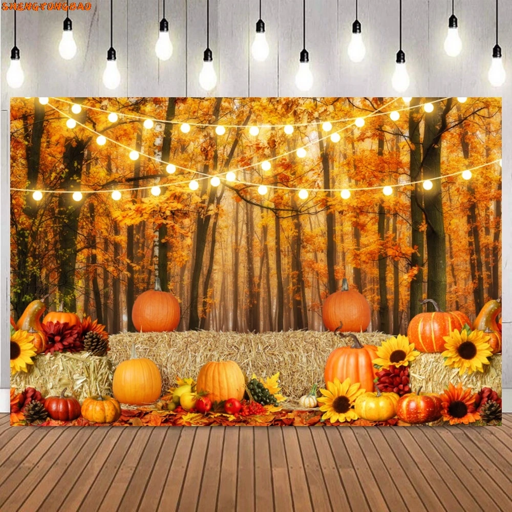 ฤดูใบไม้ร่วงการถ่ายภาพฉากหลัง Harvested Fall Hay บล็อก Maple Leaves Window Barn ประตูฟักทอง Baby Shower ภาพพื้นหลัง