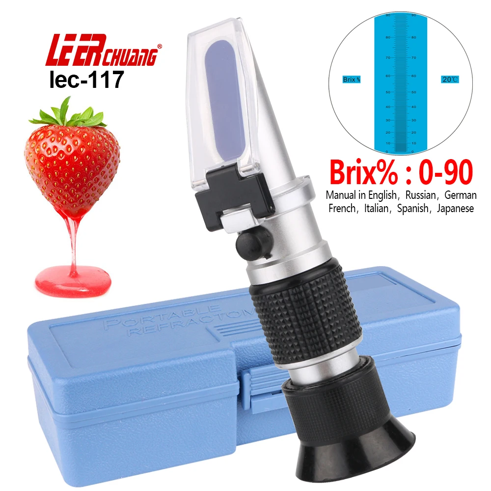 

LEERCHUANG Refractometer 0-90% Sugar Tester ATC Honey Concentration Meter Densimeter Grapes Juice Brix Handheld Refractometer