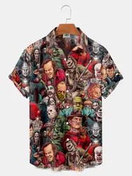 2023 Zomer Nieuwe Mannen Shirt 3D Gedrukt Horror Patroon Hawaiiaanse Modeontwerper Mannen Horror Shirts Film Print 3XL tops