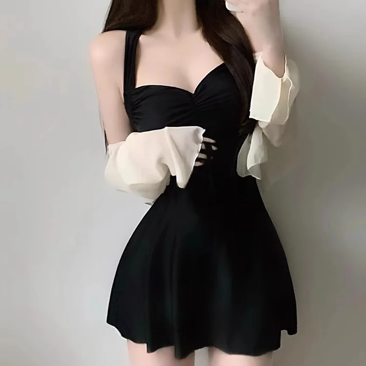 สาวอนุรักษ์นิยมชุดว่ายน้ํา One Piece COVER-Up Thermal Bathwear Slimming Belly ปกปิดฤดูร้อนใหม่ Sle High-End Feeling