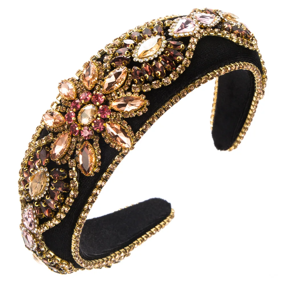 Catwalk Luxury Rhinestone Headband New Baroque Fashion Personality Color Crystal Beads Headband For Women Padded Hairbands