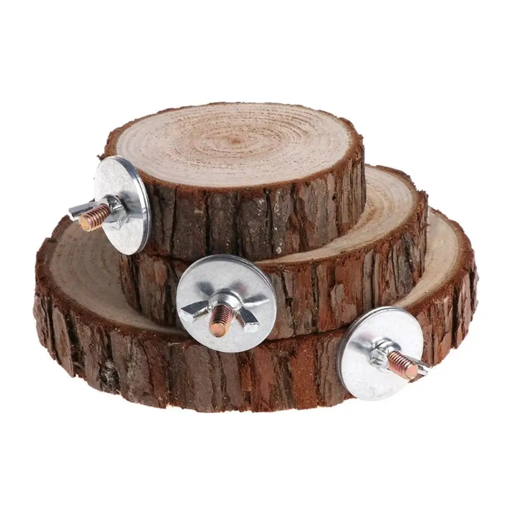 Perchas de jaula para pájaros y loros, plataforma redonda de madera, tablero de soporte, juguetes para morder, suministros para mascotas pequeñas, accesorios