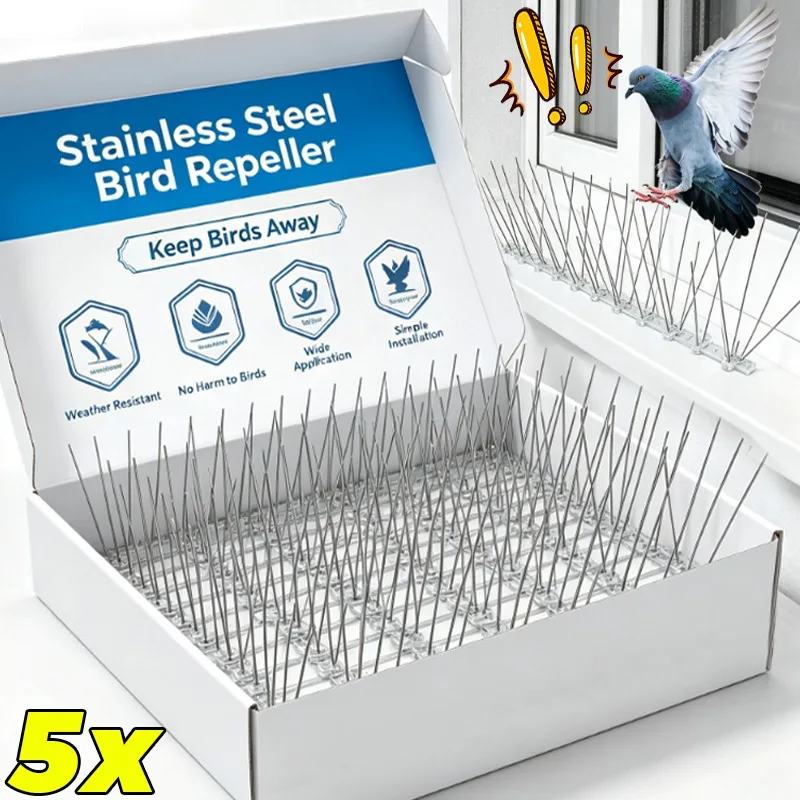 5/1PCS Stainless Steel Effective Bird Repeller Bird Spikes Pigeon Deterrent for Garden Fence Roof Window Anti Bird Repellents