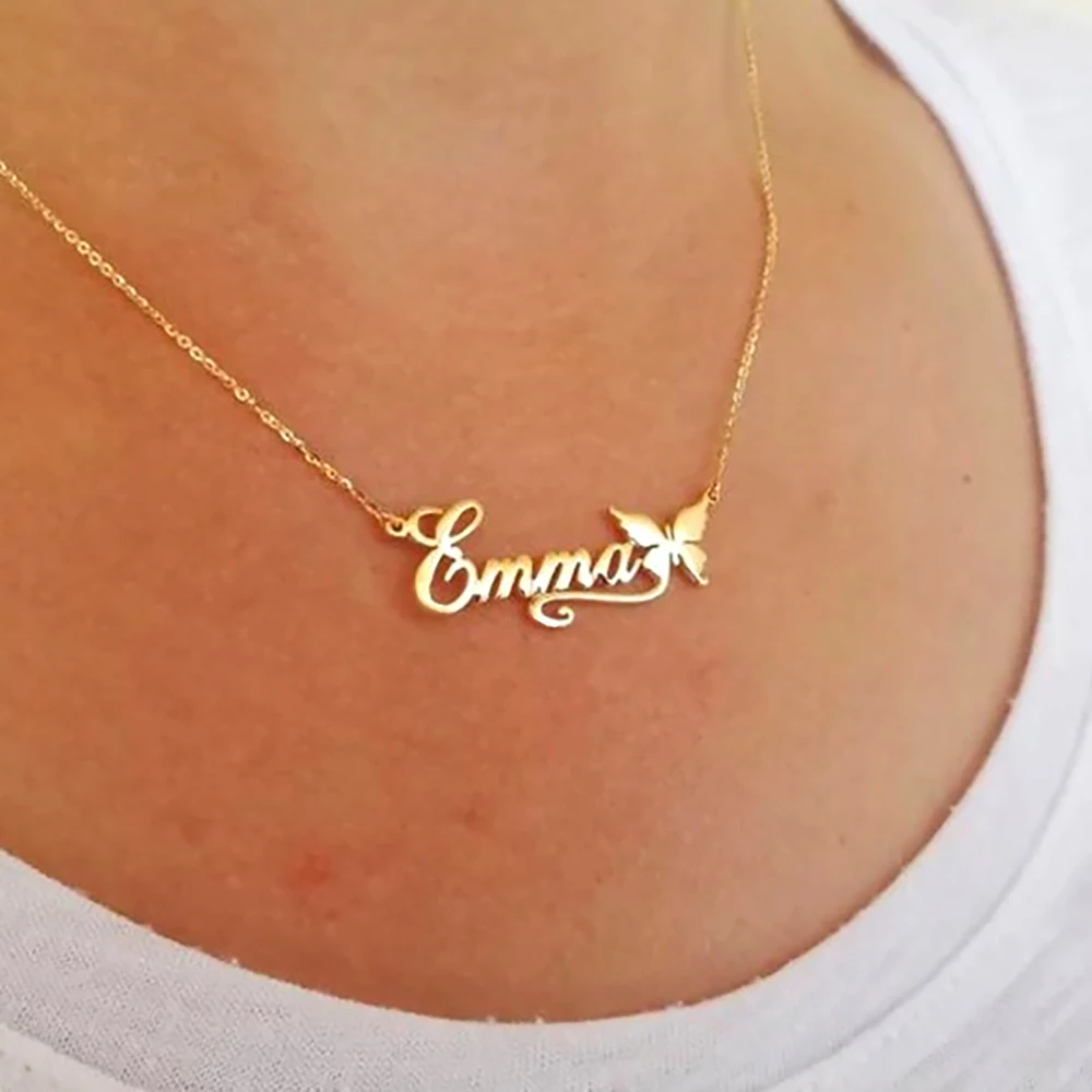 

Custom Butterfly Name Necklaces For Women Stainless Steel Customized Pendant Necklace Female Personalized Neck Chain Jewelry