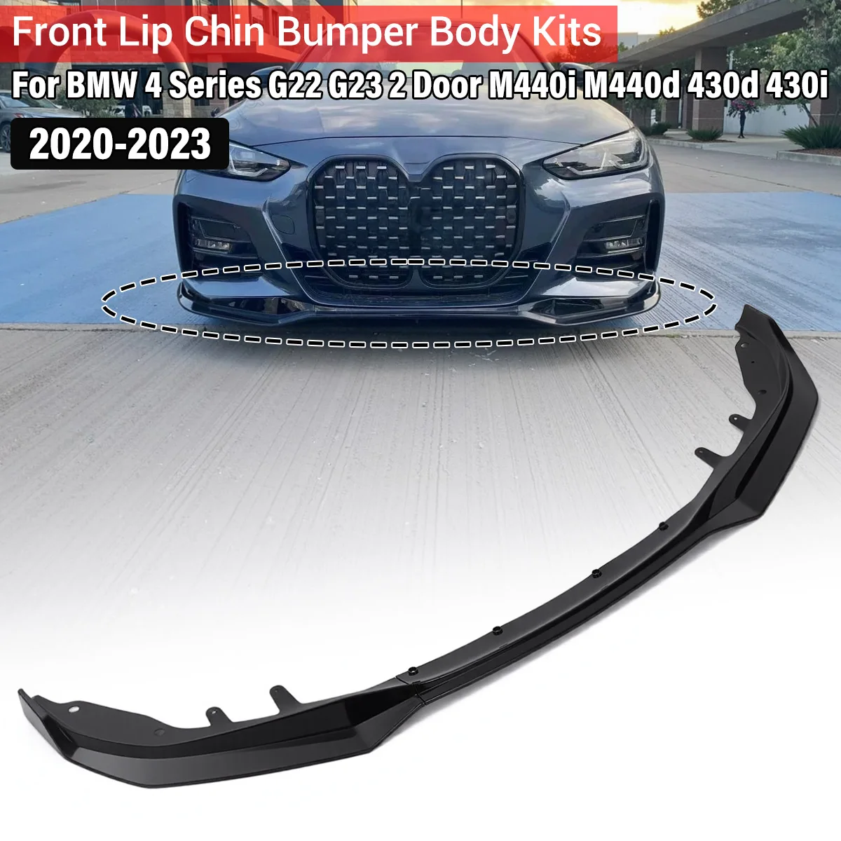Image of G22 G23 Frontstoßstangen-Splitterlippe für BMW 4er G22 G23 2-Türer M440i M440d 430d 430i 2020-2023 Diffusor Spoiler Stoßstangendeflektor