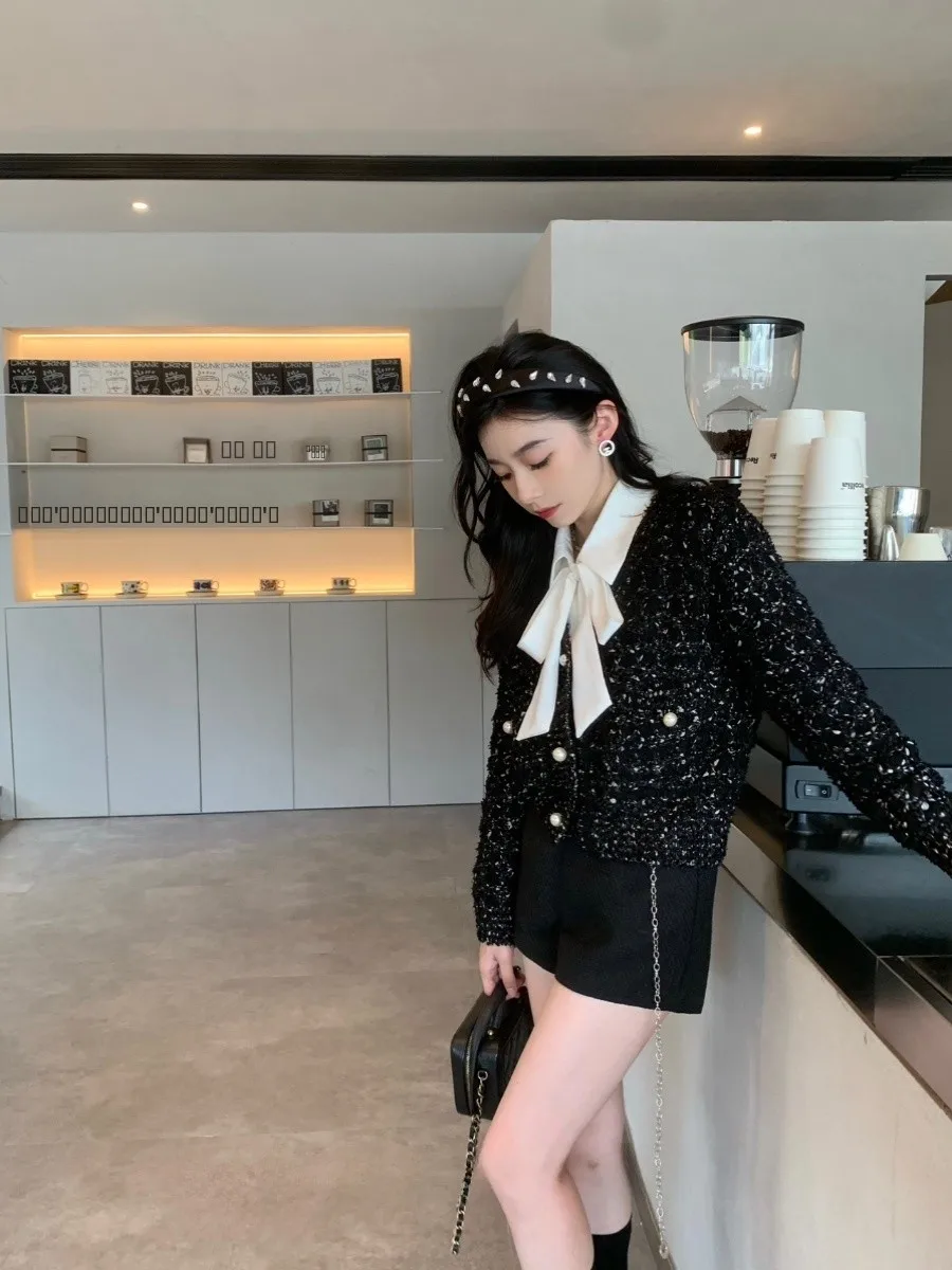 

SIMONA Night Star Pearl Button ort Sweater Jaet Women's Autumn Winter Faion Luxury Straight Tube Pearl Coat