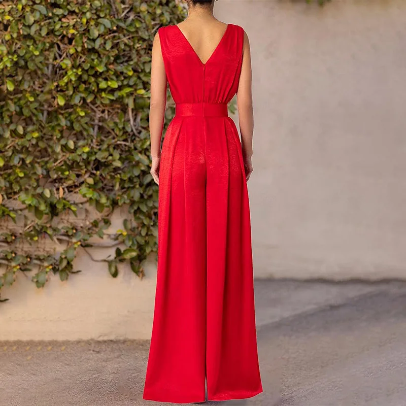 Jumpsuit Slim-Fit Baru Musim Panas Mode Perdagangan Luar Negeri 2025 Jumpsuit Pinggang Tinggi dan Tipis Celana Kaki Lebar Lurus Wanita