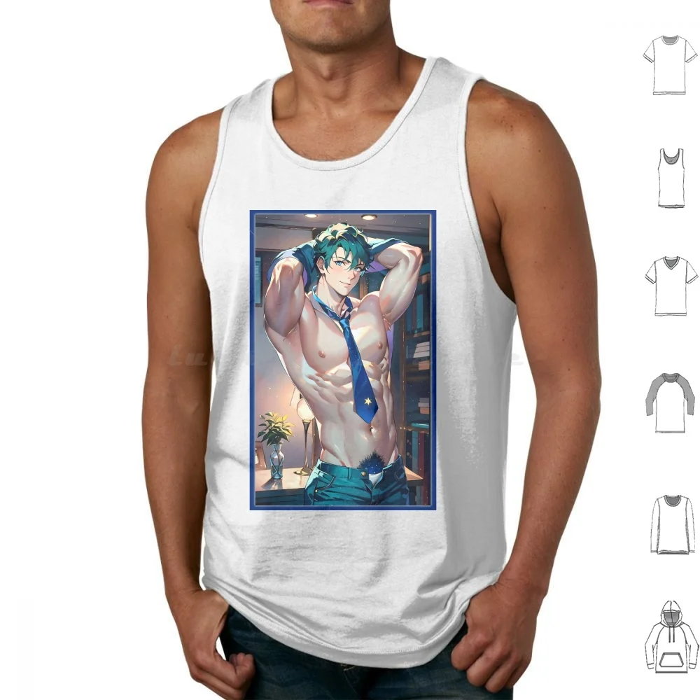Blue Starry Stud ( White ) Tank Tops Print Cotton Bara Yaoi Anime Manga Gym Art Queer Art Muscle Bottom Kink Kinky Pervert