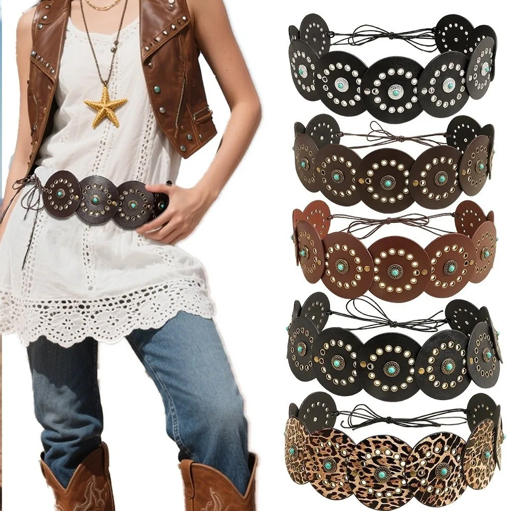 Cinturón ancho turquesa resistente para mujer, cinturón Punk gótico con remaches, vestido americano Y2k, cinturón vaquero, ropa de calle