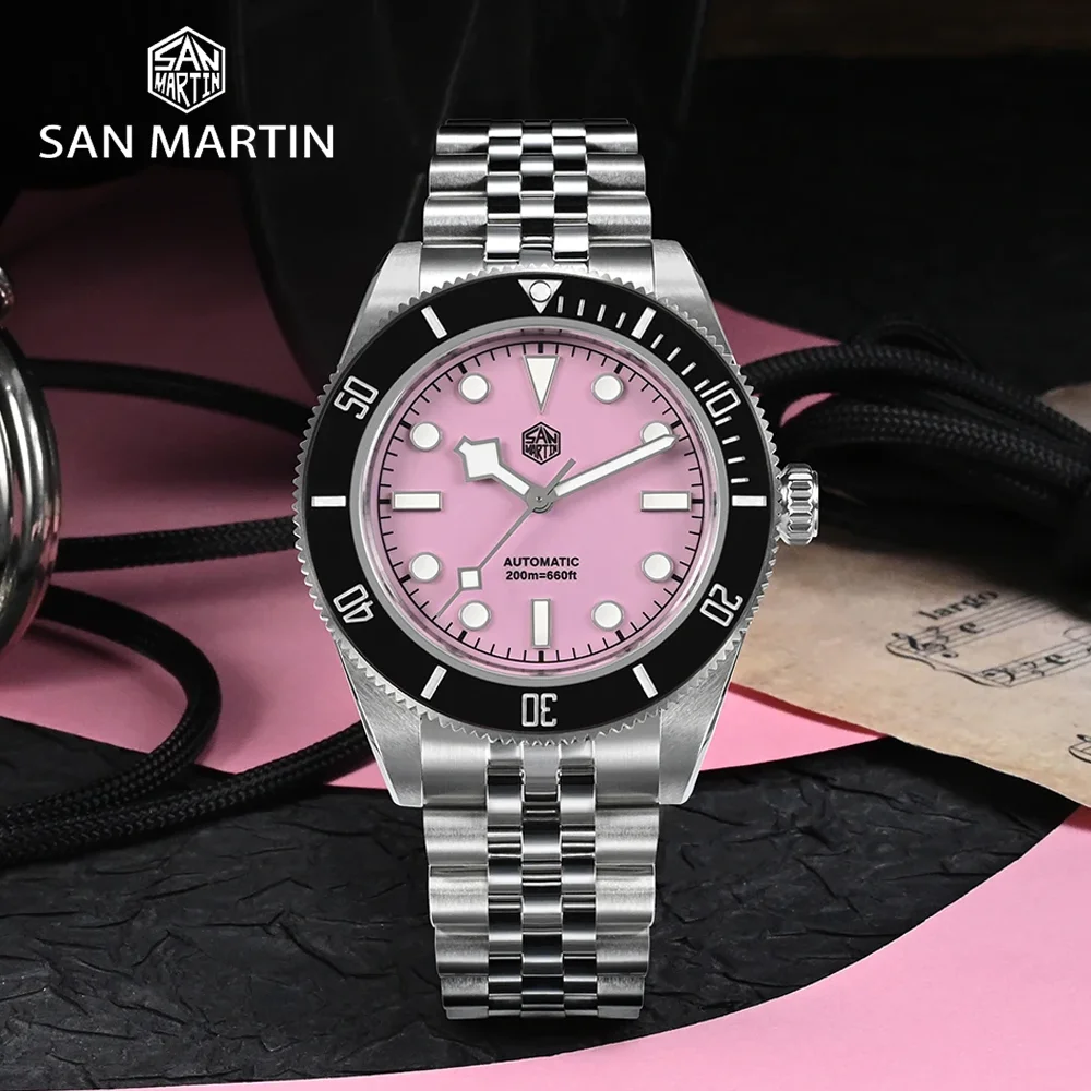 

San Martin Original New 40mm Pink BB Diver Watch NH35 Top Brand Classic Luxury Men Automatic Mechanical Sapphire Waterproof 200m