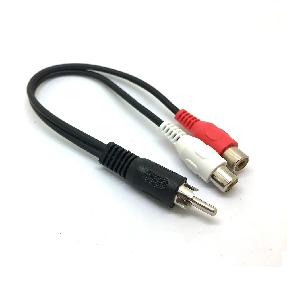 1 RCA Male Mono To 2 RCA Female Stereo Audio Splitter A/V Y Cable Cord