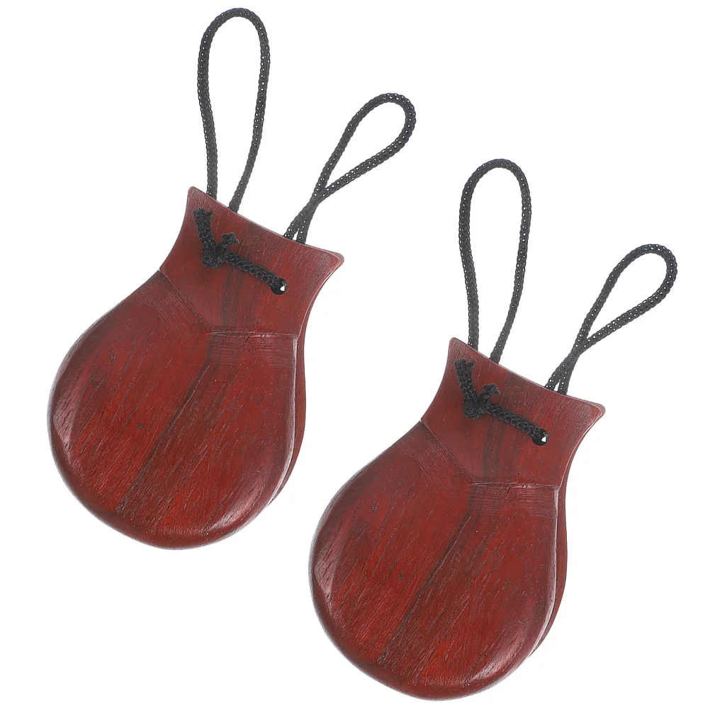 2 Pcs Wooden Large Stemless Castanets Percussion Instrument Spanish 1 Child Hand Finger Pear