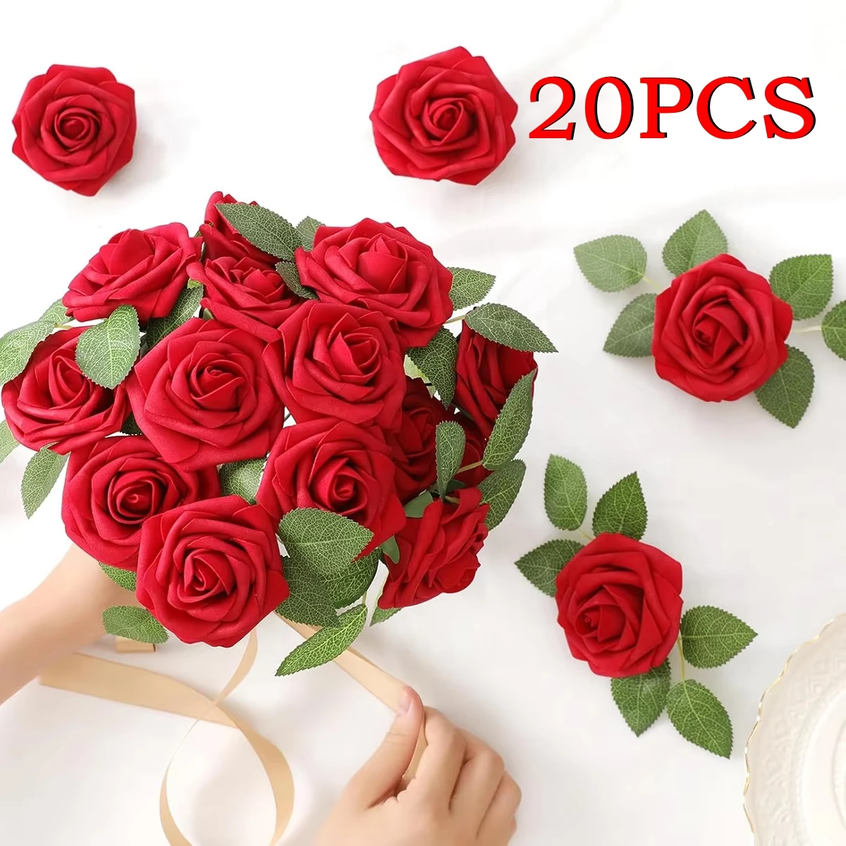 10/20 Stück Künstliche Blumen Schaumrosenköpfe für Outdoor-Hochzeitssträuße, Feiertagsdekorationen, Gartenpartys, Heimdekoration, Tischvasen, DIY-Dekorationen