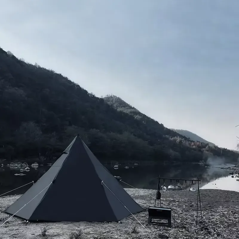 Outdoor Camping Black Warrior Tent Shade Sunscreen Rainproof Tent Leisure Family Camping Hexagonal Pyramid Tent