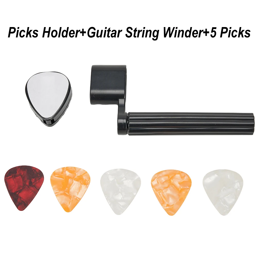 

Hot Sale Newest Tools String Winder Guitar Picks Set String Winder With Plectrum Holder 5 Picks Set Black Bridge