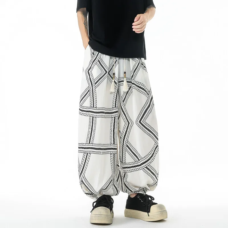

M-XXXXXL Plus Lightweight Ice Silk Wide-Leg Trousers with Elegant Drape Relaxed Fit High-End Yohji Style Palazzo Pants for Men