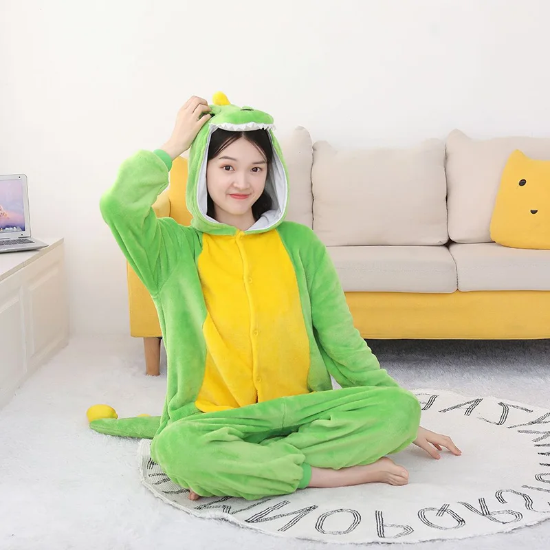 

Kigurumi Dinosaur Onesie Bodysuit Sleepwear Flannel Anime Cartoon Long Sleeve Halloween Cosplay Costumes Lingerie Flannel Anime