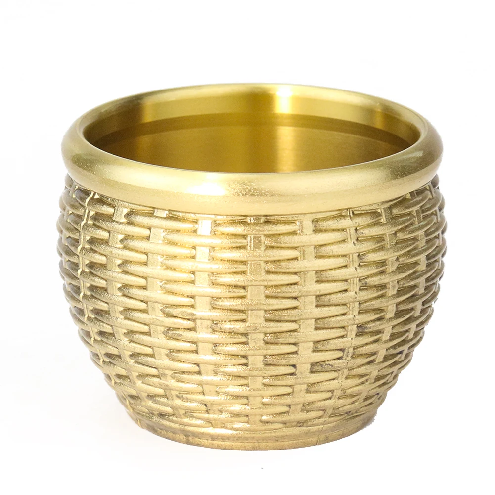 Solid Copper Cup Bamboo Weaving Vat Cornucopia Lucky Fortune Feng Shui Craft Paperweight Jewelry Stand Office Decor Ornament