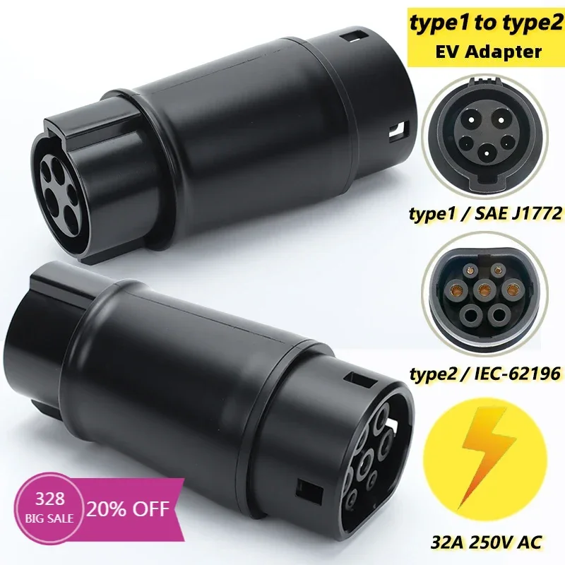 Type1 to Type2 and    EV Adapter Electric Cars Charger Converters 16A 32A Sae J1772 To IEC62196 For Car Charging