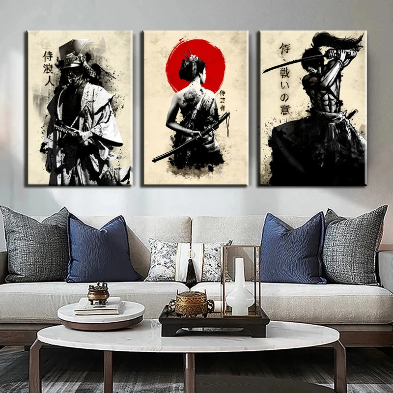 Wall Art Canvas Japanese Samurai Decor Painting Modern Character Posters Picture Prints Modular Home Decoration For Living Room
