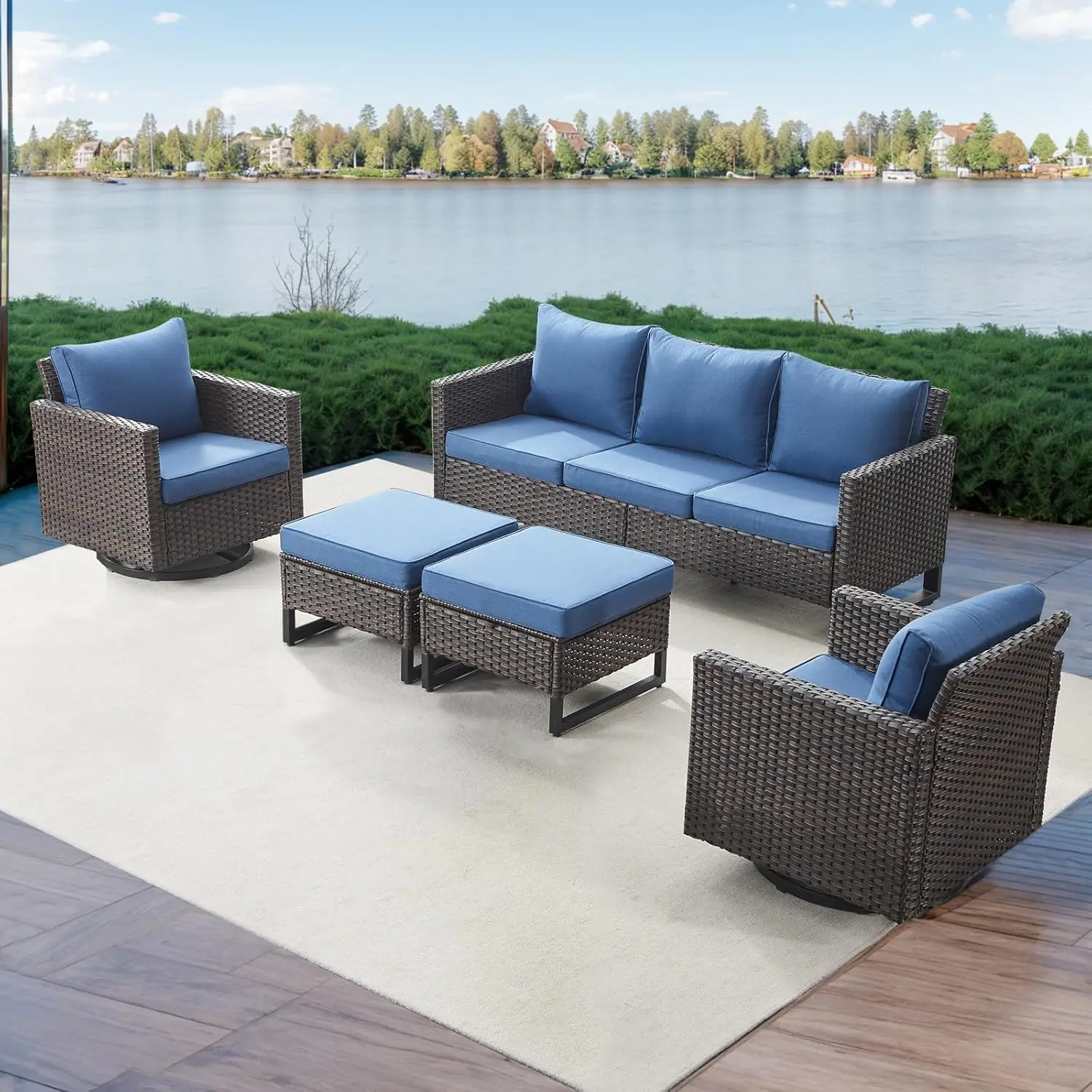 

Patio Furniture Swivel Chiars Set Wicker Outdoor Patio with Rattan RockingChair,Ottoman and Sofa for Porch Deck Garden