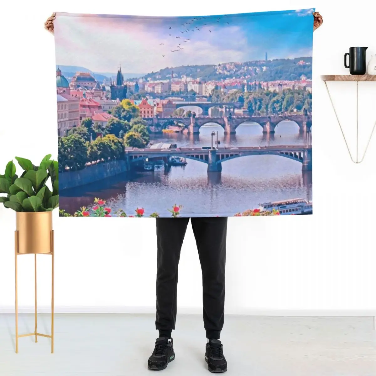 

Prague Cityscape Czech Republic Throw Blanket Cozy Napping Blanket Gift for Mom Dad