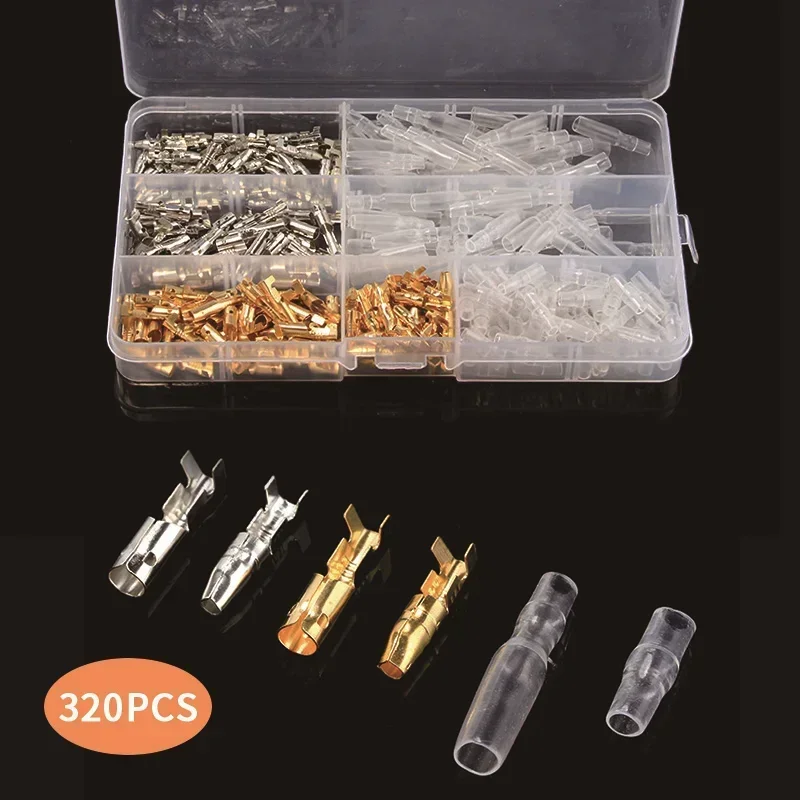 320PCS 4mm Car Auto Motorcycle Bullet Terminal Connectors Male Female Wire Crimp Connectors with Insulation Sheath