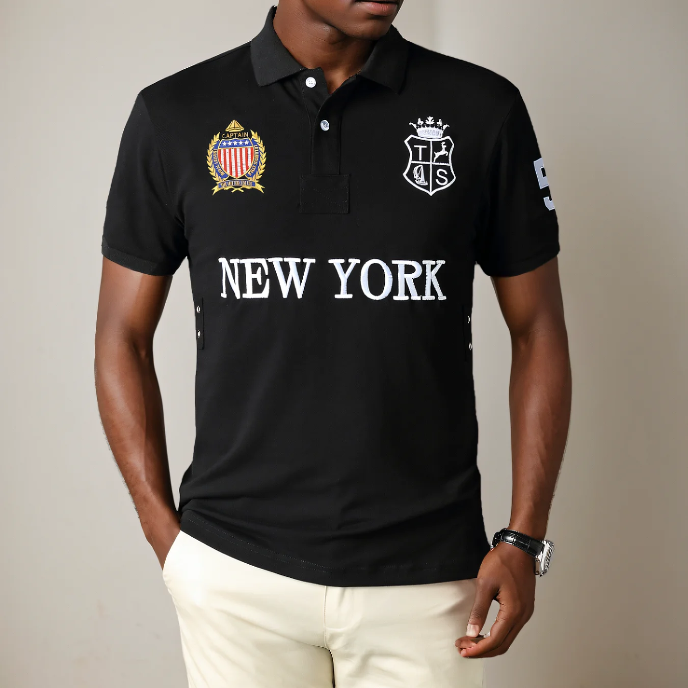 Men's polo shirt USA New York Royal short casual sport party high-end cotton embroidery luxury contrast color original design