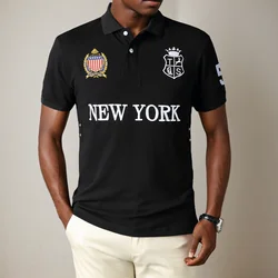 Men's polo shirt USA New York Royal short casual  sport party high-end cotton embroidery luxury contrast color original design