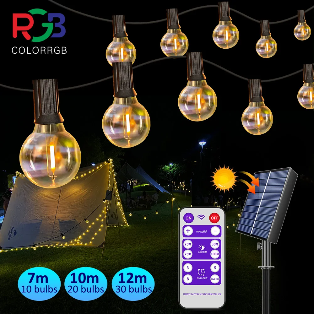 Solar String Lights, G40 Shatterproof LED Solar String Light Outdoor Umbrella Lights with 40 Bulbs Patio Waterproof Lights