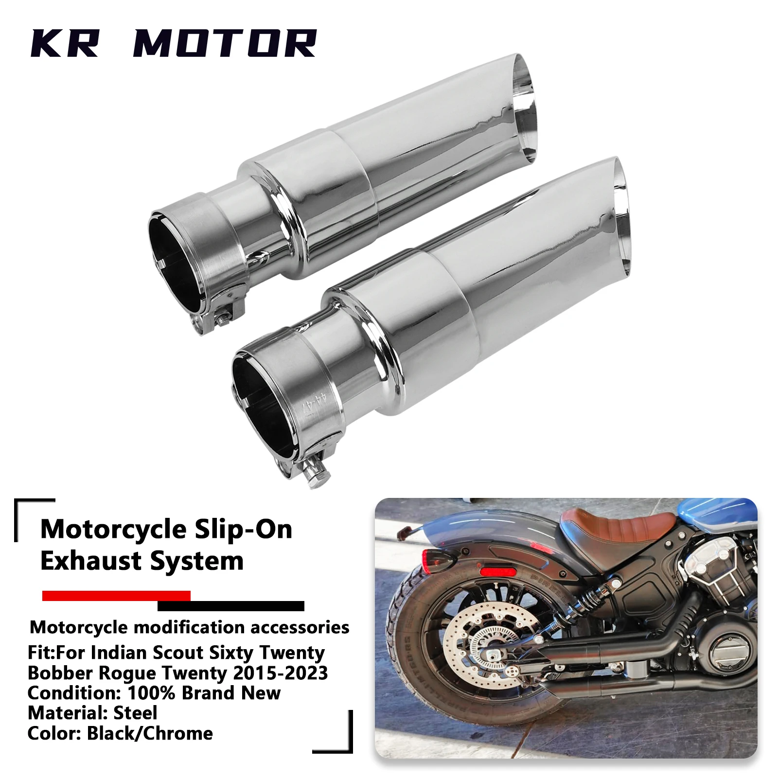 

Slip-On Exhaust System Short GP Mufflers Exhaust Pipe Tail Section For Indian Scout Sixty Twenty Bobber Rogue Twenty 2015-2023
