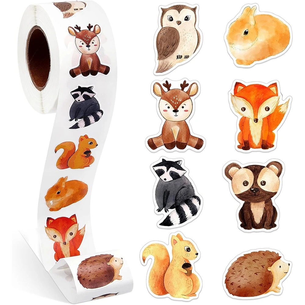 500pcs/Roll Forest Animals Cartoon Stickers Kawaii Deer Rabbit Decal DIY Luggage Scrapbook Laptop Cute Sealing Label Sticker