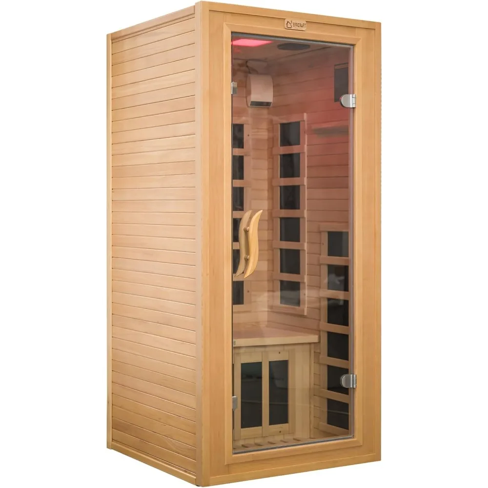 Infrared Sauna Indoor, 1 Person Hemlock Wooden Home Sauna, Dry Sauna for Home Spa Room 1350W, Time Temp Pre-Set Sauna