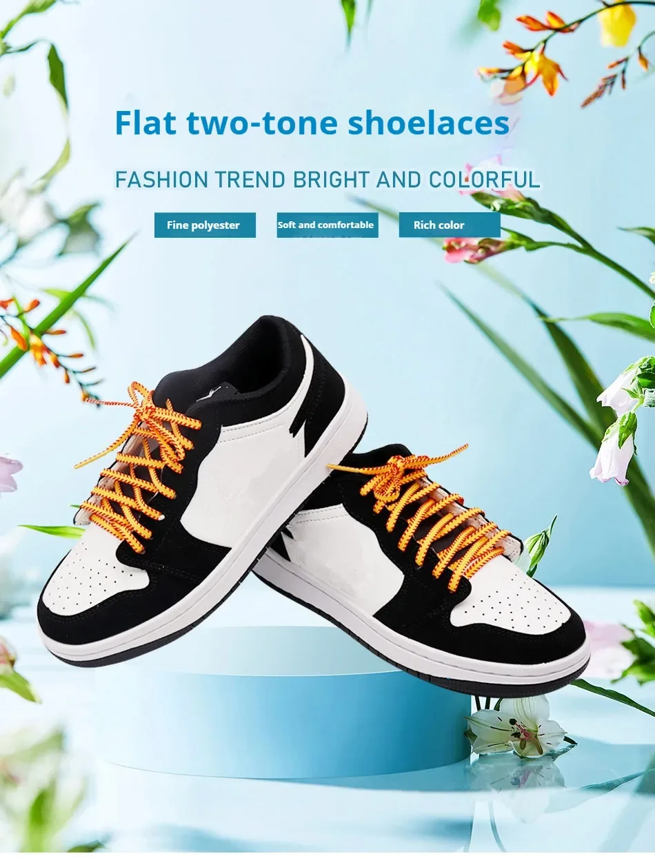 1 Paar zweifarbige modische Schnürsenkel, 6 mm breit, Sneaker, Freizeitschnürsenkel, Tennisseil, Schnürsenkel, Schuhzubehör, 100/120/140/160 cm – Detail 1