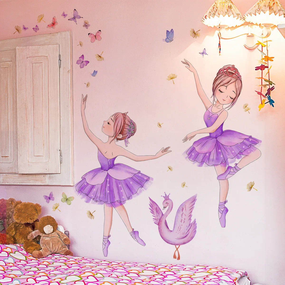 Cute Butterfly girl flower living room decorative stickers Girl Room Children bedroom background wall decorative wall stickers