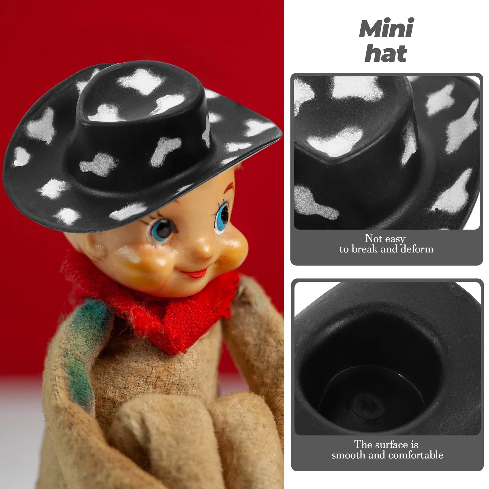 10 szt. Miniaturowe kapelusze kowbojskie, plastikowe rekwizyty dekoracyjne w stylu western do rękodzieła DIY, ozdoby na torty.