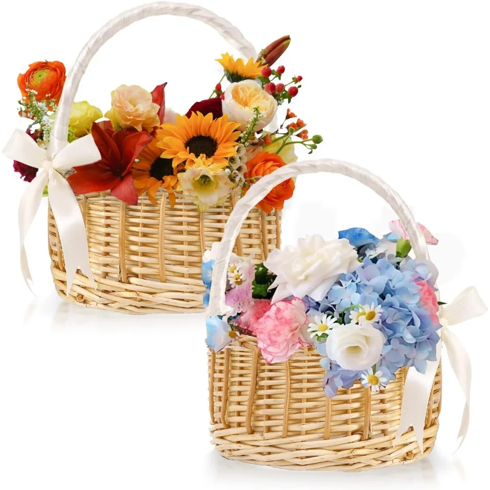 flower-girl-basket-set-of-2-wicker-rattan-wedding-flower-basket-with-handle-silk-ribbon-wicker-basket-for-wedding-picnic-home