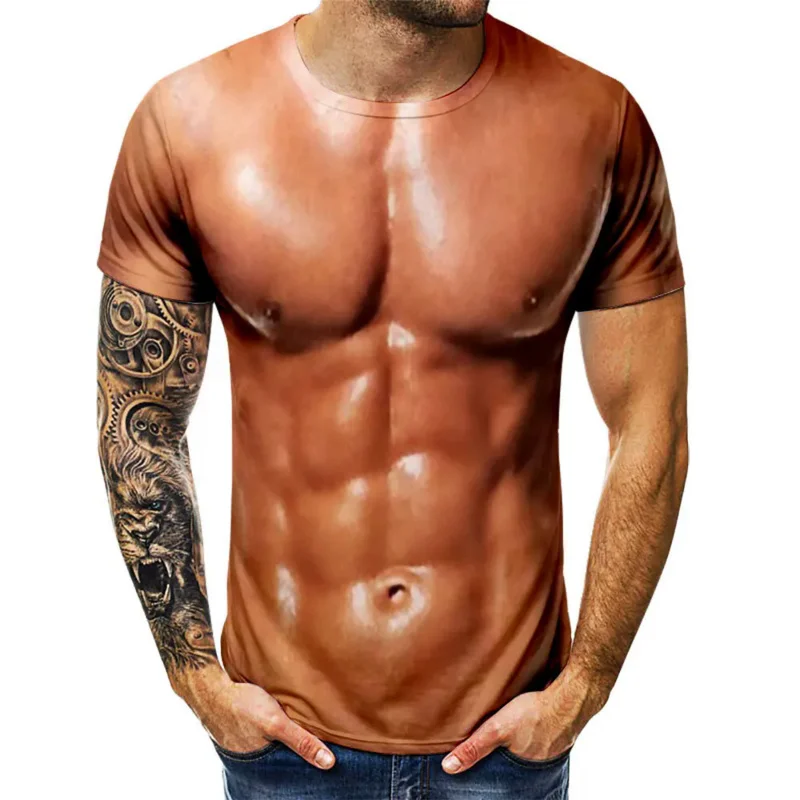 

Men's T-shirt Summer Funny Body Muscle T Shirt Men 3D Print Fake Muscle Short Sleeve Fitness Tee Shirt Streetwear