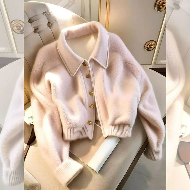 الخريف الشتاء الكورية نمط أنيق الراقية واحدة الصدر معطف قصير الاسترخاء بنطلون المألوف قطعتين مجموعة للنساء #4