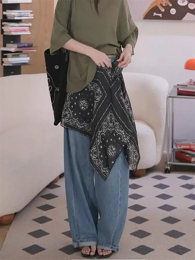 High Waist Printed Cashew Flower Skirt High Street Hem Sweater Layering Side Tie Women's Fashion Spring New A-Line Skirt