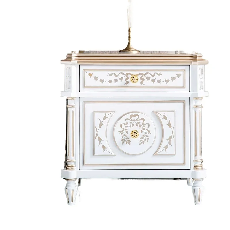 

American bedside table light luxury solid wood white locker French retro bedroom bedside table