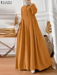 ZANZEA Fashion Eid Mubarek Ramadan Turkey Dress Women Long Sleeve Solid Muslim Maxi Sundress Robe Femme Islamic Abaya Vestido